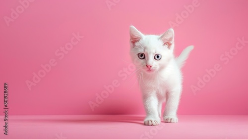 white beautiful kitten on a pink background