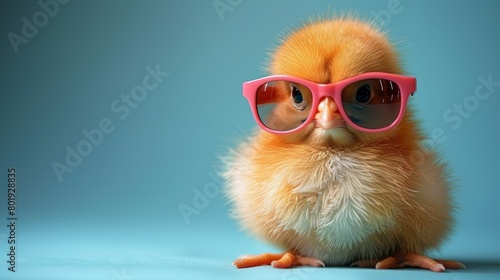 Adorable Easter Chick Wearing Sunglasses on Blue Background Generative AI