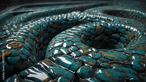 texture with swirling shape of the mosaic of blue glossy stones is similar to the skin of a dragon photo