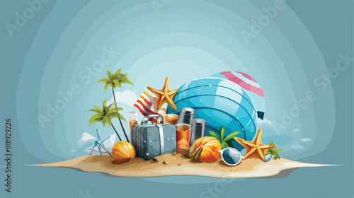 Globe with beach accessories on grey background Vector