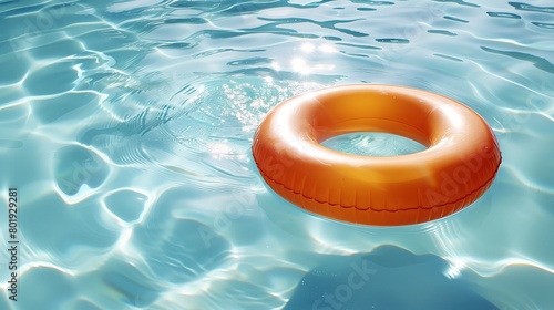 inflatable ring in the swimming pool with water surface and sunlight. summer vacation concept.