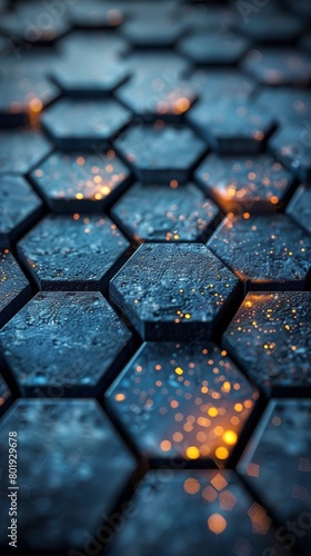 Close Up of a Hexagonal Tile With Yellow Lights