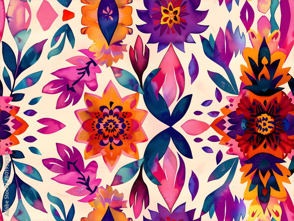 Mexican ethnic floral seamless pattern. ornamental seamless pattern fabric colorful design for textile printing Mexican ethnic floral seamless pattern. ornamental seamless pattern fabric colorful design for textile printing