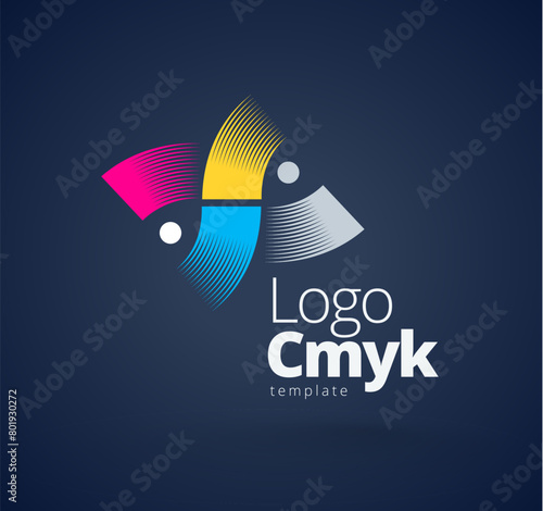 Logo CMYK Print Abstract Work. Polygraphy theme. Template design vector. Black background.