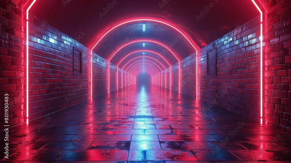 Illuminated Tunnel With Neon Lights