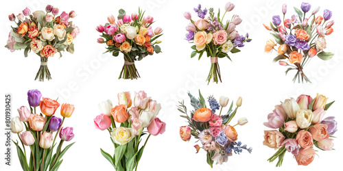 Set of Rose and tulip png mockup in 3d without backoground png for decoration.