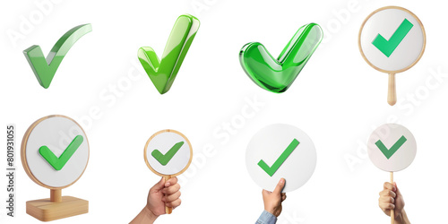 Set of check mark png mockup in 3d without backoground png for decoration. © Sun