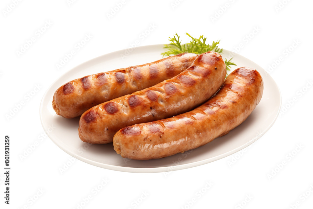 Grilled pork sausages on a plate with parsley garnish, ready to serve. Generative AI Grilled pork sausages on a plate with parsley garnish, ready to serve. Generative AI