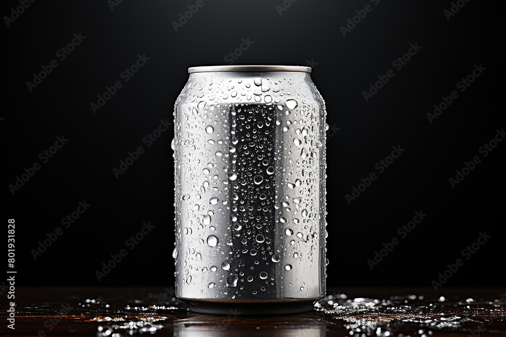 Empty beercans with condensation drops. Small and airy aluminum soda, beverage packaging. on generative AI Empty beercans with condensation drops. Small and airy aluminum soda, beverage packaging. on generative AI
