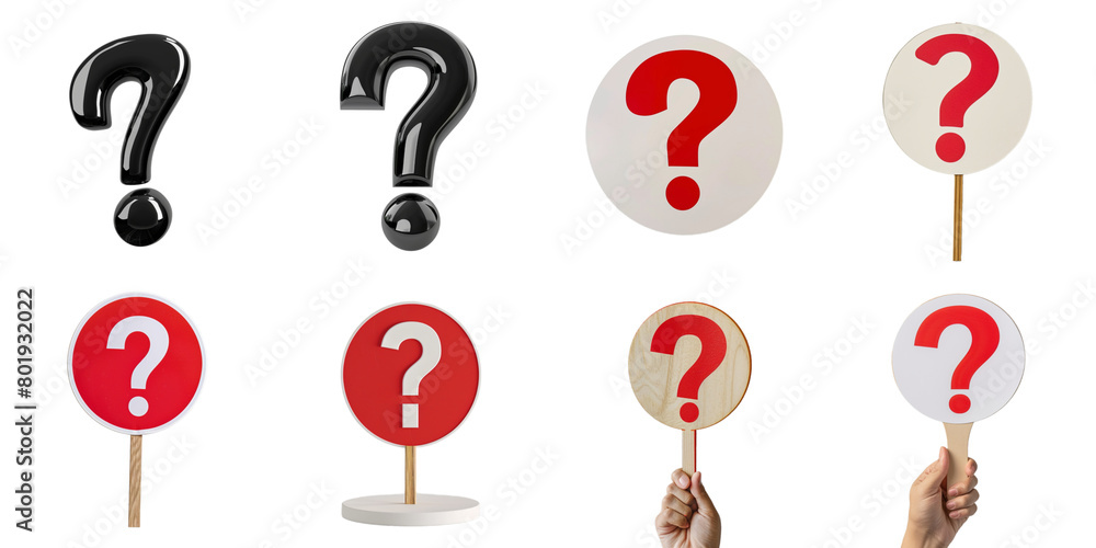 Question mark png collection set no background for sample decoration.