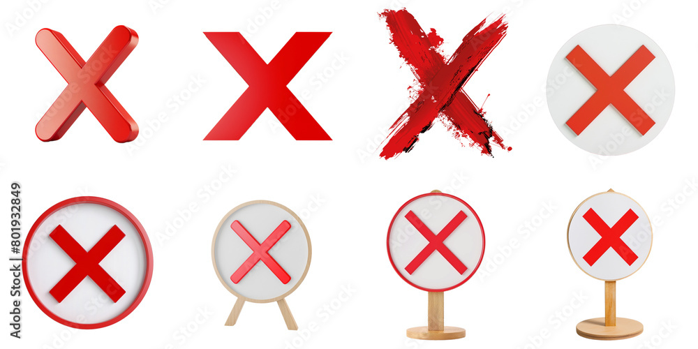 Fototapeta premium Cross mark transparent collection in 3d using for presentation.