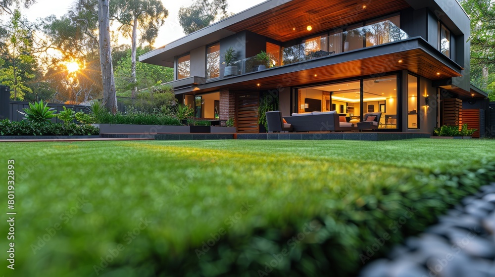 Modern Australian Home with Artificial Grass Lawn Generative AI
