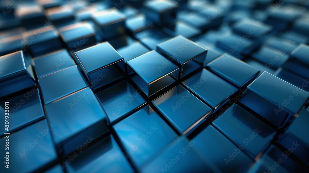 Abstract design with blue metal cubes set in a dynamic perspective, soft lighting enhancing dimensionality, suitable for various hightech projects, Abstract design with blue metal cubes set in a dynamic perspective, soft lighting enhancing dimensionality, suitable for various hightech projects,