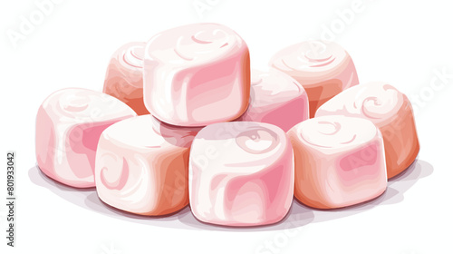 Tasty sweet marshmallows on white background Vector illustration