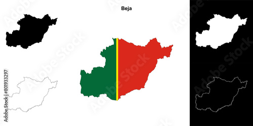 Beja district outline map set photo