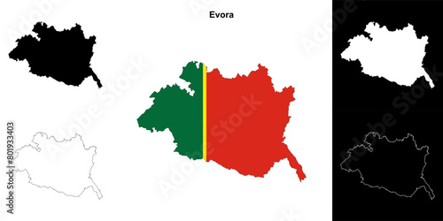 Evora district outline map set photo