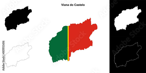 Viana do Castelo district outline map set photo
