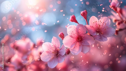 Pink Cherry Blossoms Falling from the Sky Generative AI