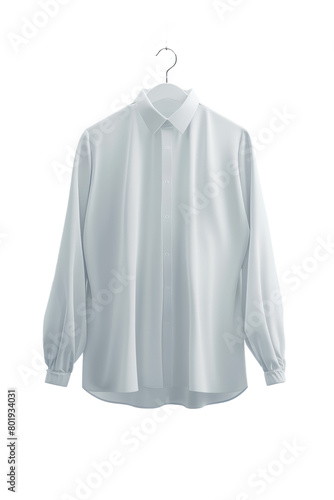 elegant long-sleeve shirt mockup, crisply ironed and hanging, set against a stark white backdrop. © Only PNG
