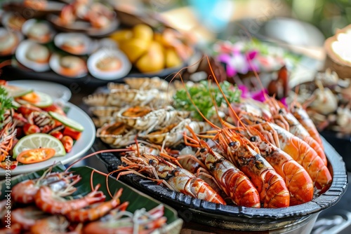 Seafood feast by the coast, vibrant and appetizing.
