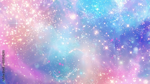 Rainbow unicorn fantasy background with wave of stars. Holographic bright multicolored sky and stars