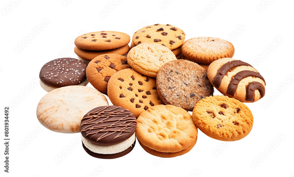 Stacks of various kinds of cakes and biscuits of various flavors isolated on a transparent background. Generative AI Stacks of various kinds of cakes and biscuits of various flavors isolated on a transparent background. Generative AI