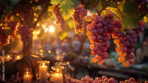 Wine festival party Grapes on a barrel