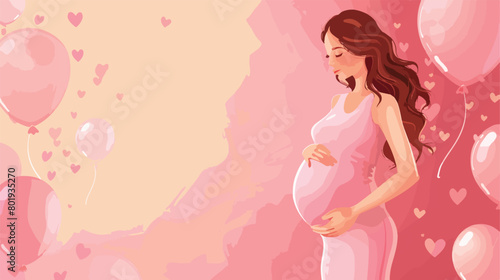 Beautiful pregnant woman with baby booties and air background