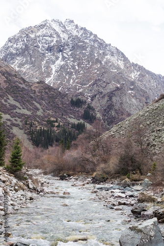 The mountain river landscape in National Park Ala-Archa gorge, Tian-Shan, Kyrgyzstan.