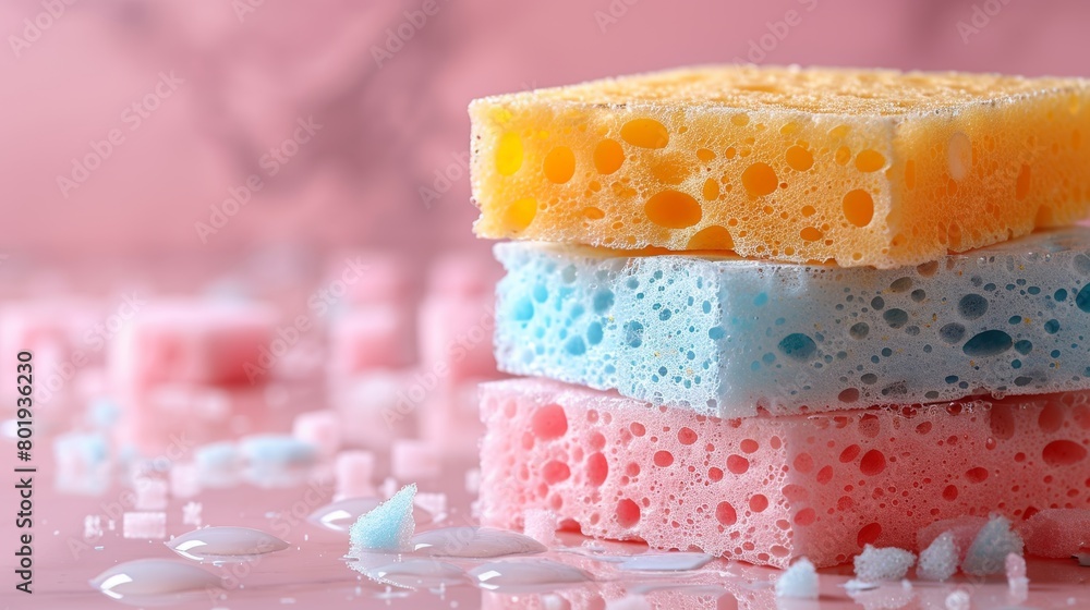 Sponges on Pastel Background Generative AI Sponges on Pastel Background Generative AI