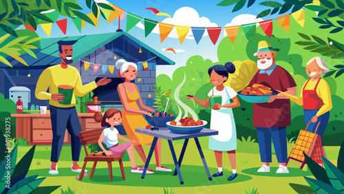 Multigenerational Family Enjoying Outdoor Summer Barbecue Party. Labor Day