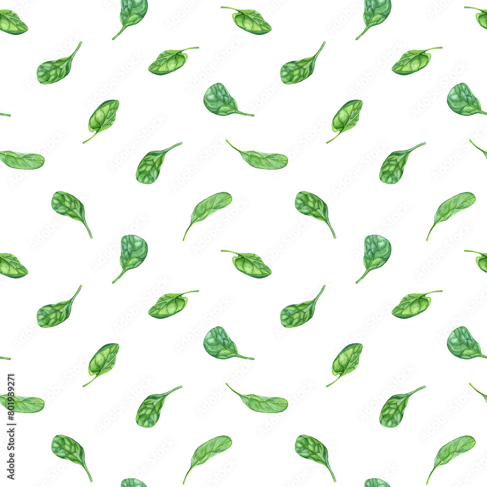 Watercolor seamless pattern with leafy green flowering plant spinach. Hand drawn illustration for wrapping wallpaper fabric textile Watercolor seamless pattern with leafy green flowering plant spinach. Hand drawn illustration for wrapping wallpaper fabric textile