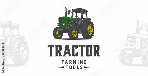 agricultural tractor logo in green color on white background