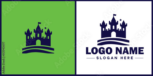 Castle icon logo Tower defense strong fortress game app modern flat business vector logo