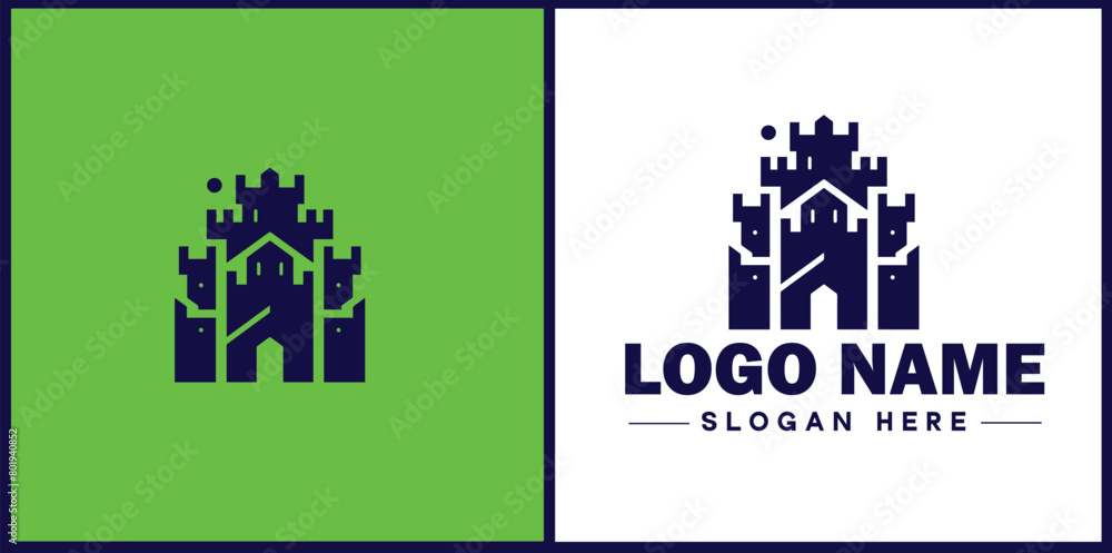 Fototapeta premium Castle icon logo Tower defense strong fortress game app modern flat business vector logo