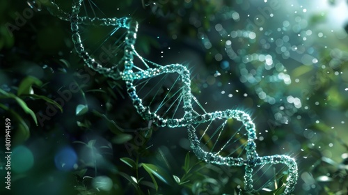 DNA plant  structure science background ,double helix genetic, medical biotechnology, biology chromosome gene DNA abstract molecule medicine, 3D research health genetic disease, genome , green tone © Sittipol 