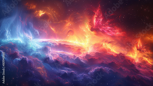 Celestial Symphony: Vibrant Cosmic Clouds and Glowing Nebulae