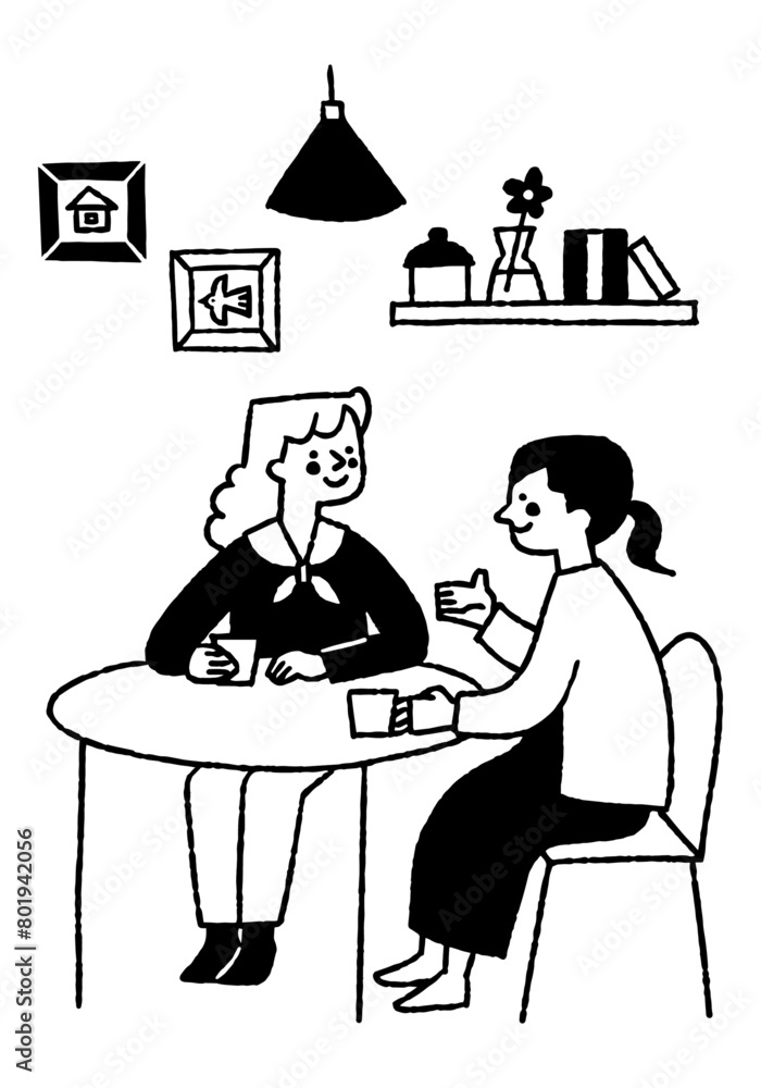 Fototapeta premium Two women having a lively conversation while drinking_2