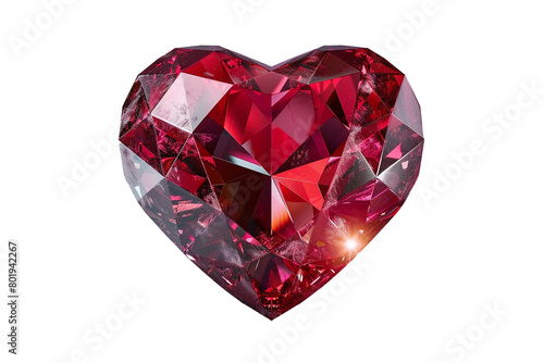 A realistic ruby gemstone  cut in a classic heart shape. isolated on transparent background  png file