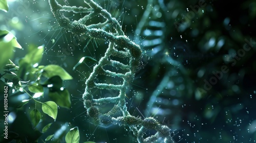DNA plant  structure science background  double helix genetic  medical biotechnology  biology chromosome gene DNA abstract molecule medicine  3D research health genetic disease  genome   green tone
