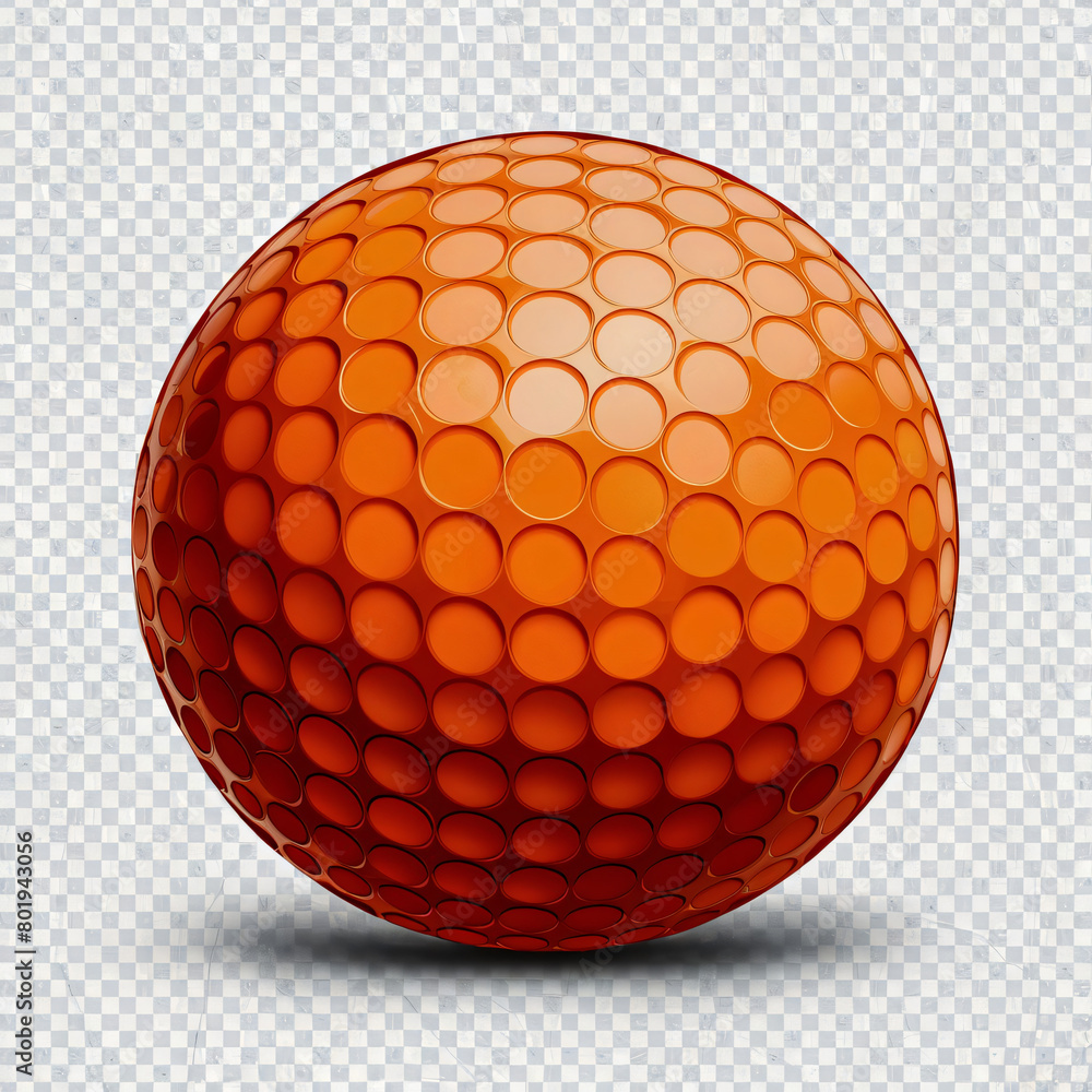 A striking hyper-realistic image of an orange golf ball with a transparent PNG background. A striking hyper-realistic image of an orange golf ball with a transparent PNG background.
