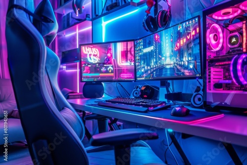 Wallpaper Mural Gaming room, neon Lit Gaming Setup Torontodigital.ca