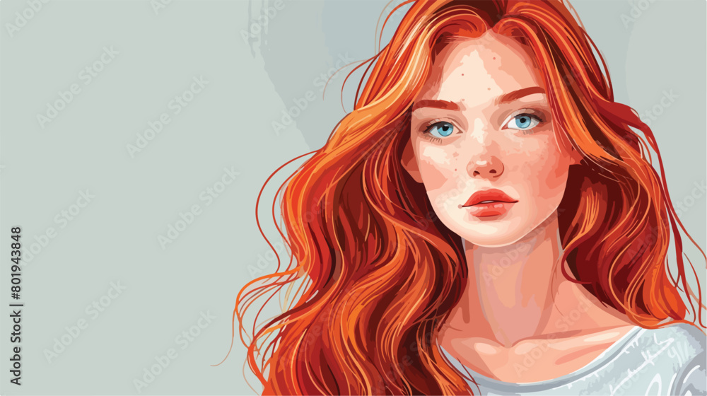 Beautiful young redhead woman on color background Vector
