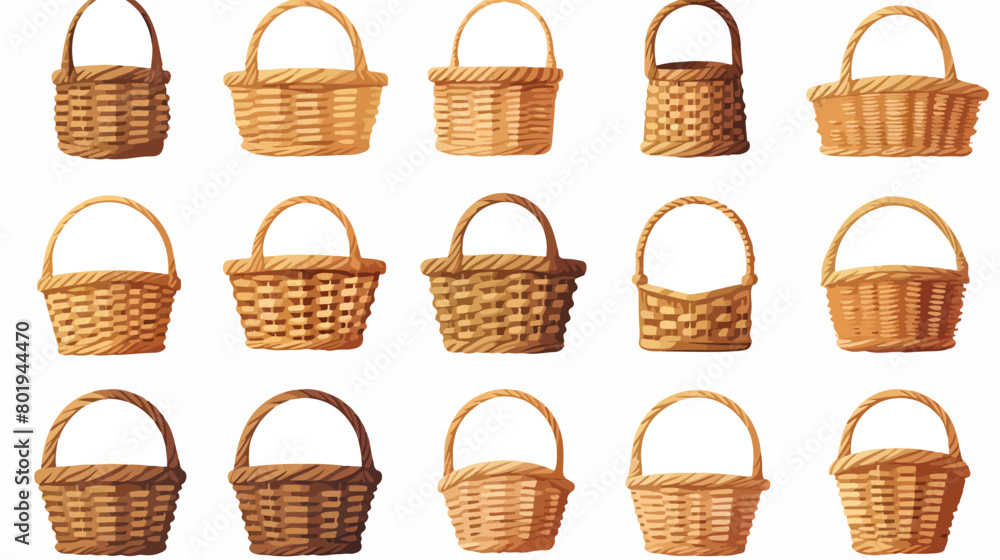Wicker baskets isolated on white background Vector illustration