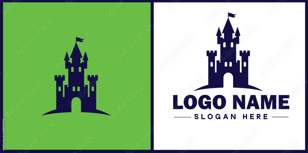Castle icon logo Tower defense strong fortress game app modern flat ...