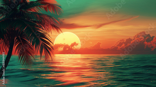 Visualize a gradient backdrop transitioning from tropical greens to sunset oranges  capturing the essence of paradise in your visuals.