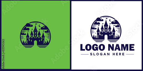 Castle icon logo Tower defense strong fortress game app modern flat business vector logo
