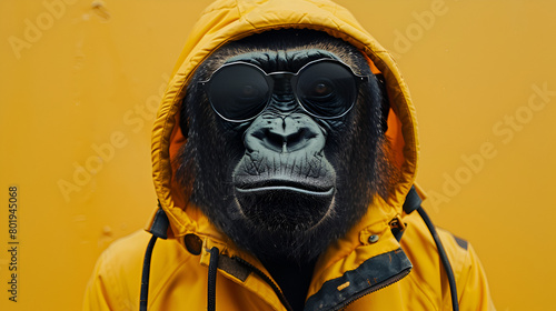 Template collage of weird person with gorilla monkey face wear soft warm pullover fashion advertisement By Generated Ai