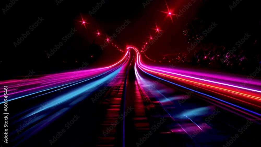 High Speed Flying Lines 3d Animation in Seamless Looping Traffic. Sci-fi Digital Footage Electric Move of Dynamic Streaks in Dark Backdrop. Neon Glowing Rays of Hyperspace in Time Travel Illustration