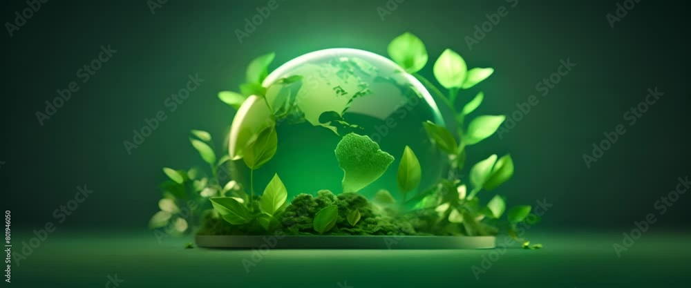 3D render of a leafy globe, promoting eco innovation in minimalist green tones, 3D render of a leafy globe, promoting eco innovation in minimalist green tones,